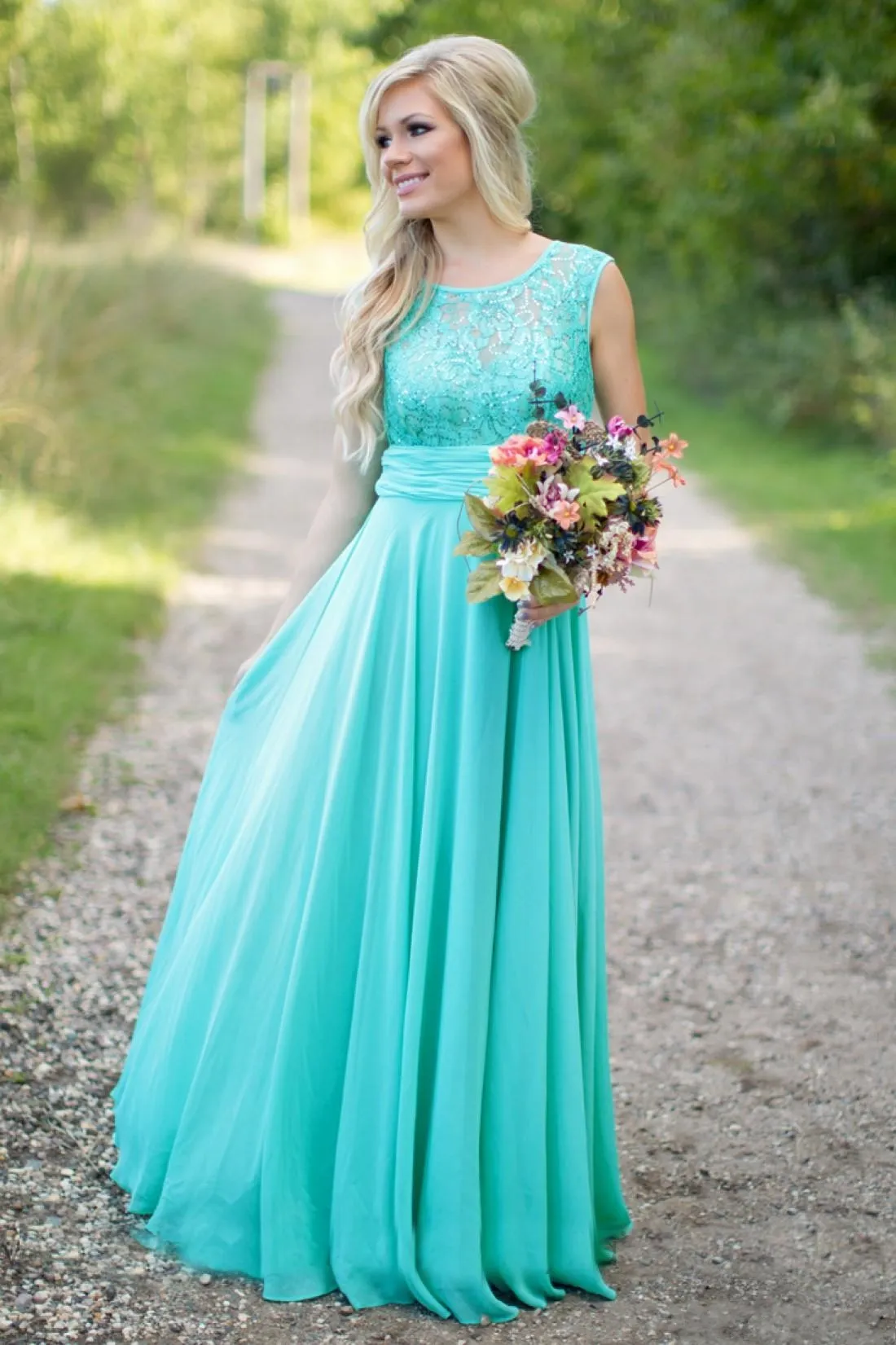 Robe de demoiselle d'honneur Turquoise, encolure dégagée, en mousseline de soie, longueur au sol, dentelle, dos nu, longues robes formelles pour mariage, nouvelle collection