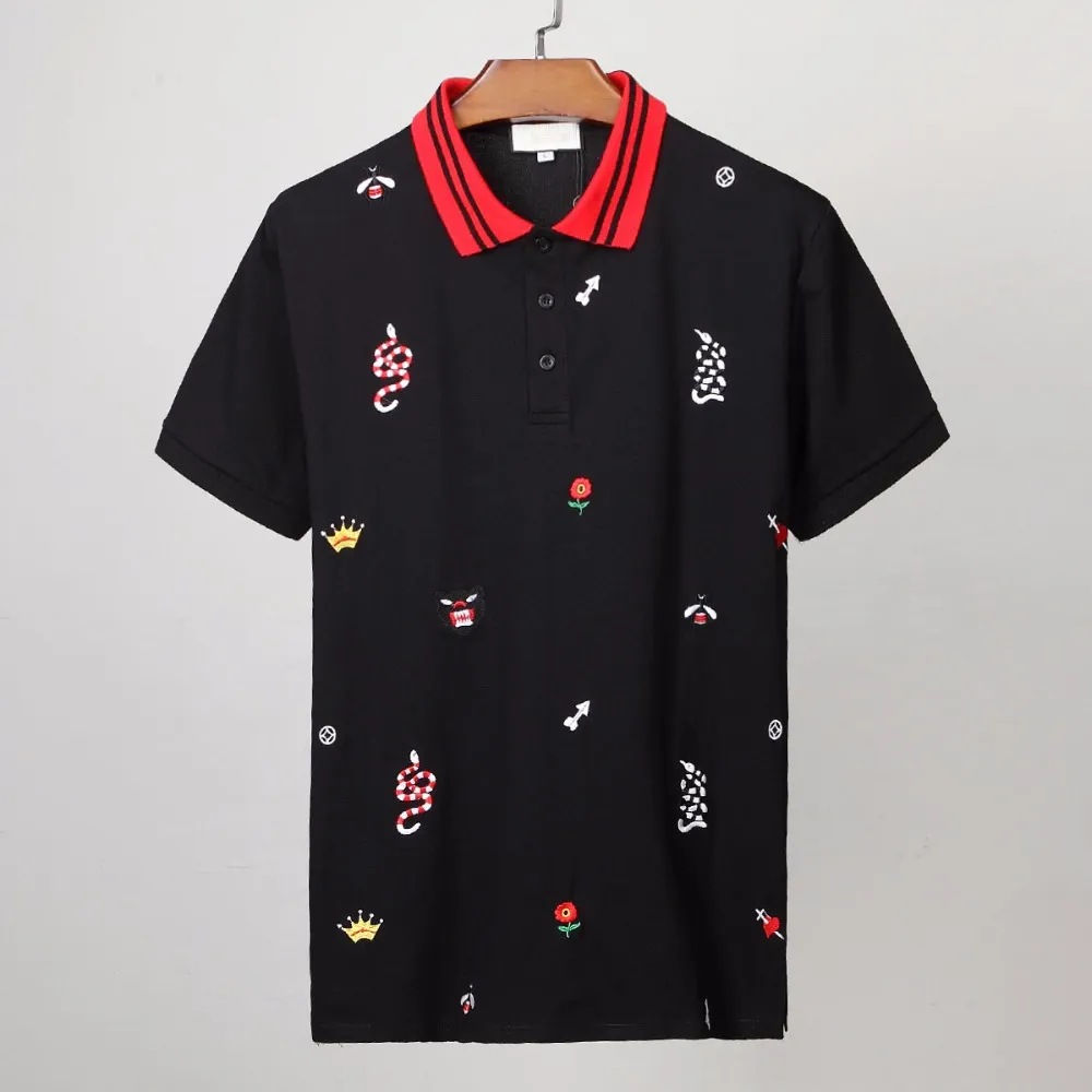 2018 Man Fashion Clothing Mens Snakes Embroidery   Shirts Straight Summer Short Sleeve s Camisetas De Hombre Cortas
