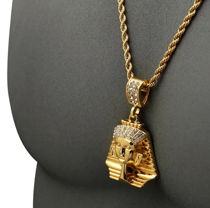 Chaîne en or 18 carats pharaon pour boîte de nuit DJ mode collier de bijoux hip hop avec chanteur de rue en cristal nouvelle marée hommes pendentif livraison gratuite