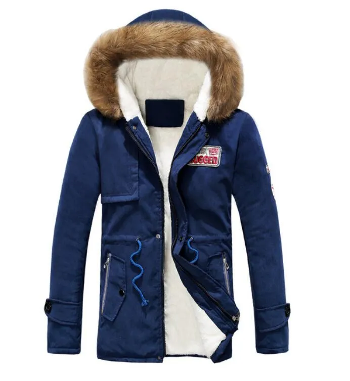 Parka Männer Mäntel Winter Jacke Männer Schlank Verdicken Fell Kapuze Outwear Warme Mantel Top Marke Kleidung Casual Herren Mantel Veste homme Tops