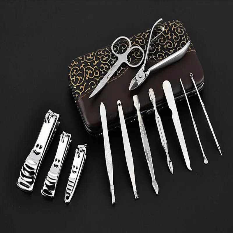 Manicure Set Pedicure Scissor Tweezer Knife Ear Pick Utility Nail Clipper Kit ,Stainless Steel Nail Care Tool 