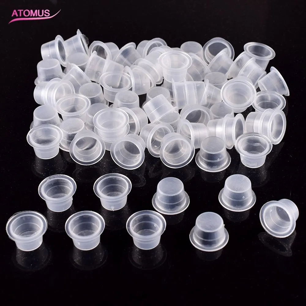 100 pièces/sac en plastique Microblading tatouage encre bouchon tasse Pigment support transparent conteneur taille M pour aiguille pointe poignée alimentation