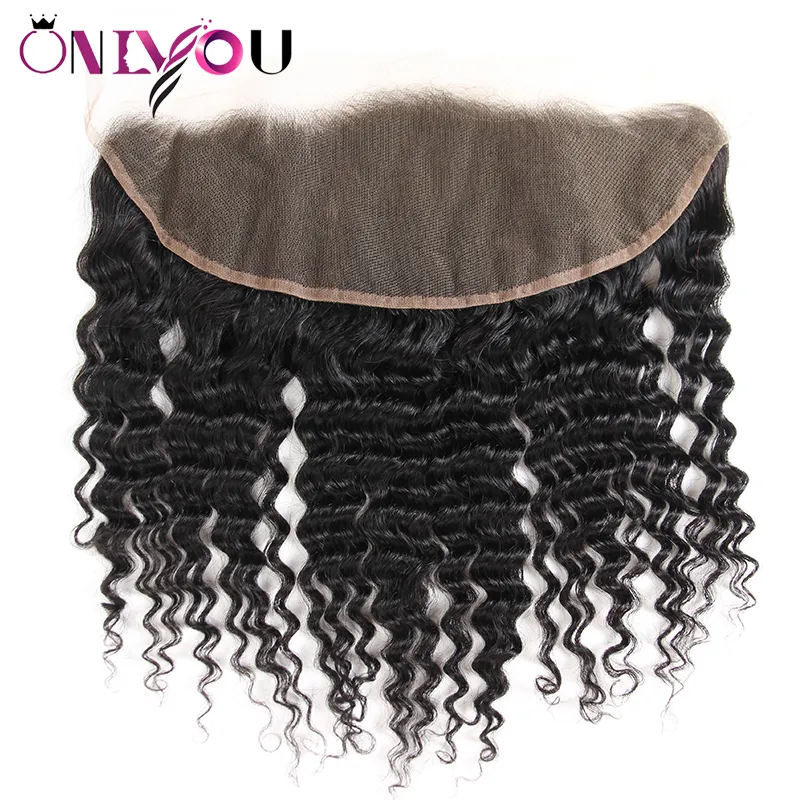 9a Grade Peruvian Curly Virgin Pouleau Fabriments Bundles à vagues Deep With Fermeure 13X4 LACE FRONTAL PAS