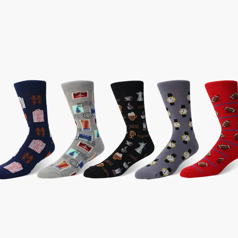 men Personality Printing Stamp Watch Coffee Beans Menswear Pattern Fashion Socks Casual Ventilation Cotton Sock