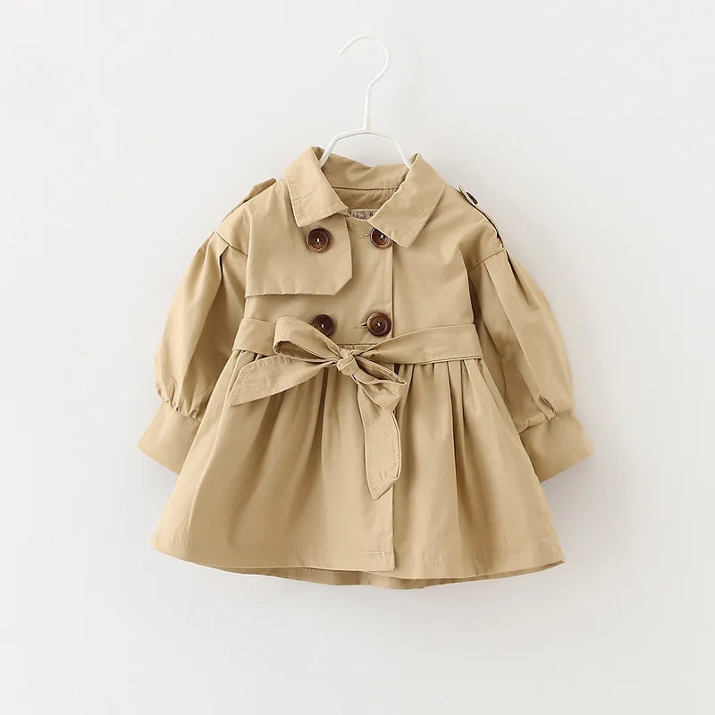 Cappotto di trincea causale della neonata sveglia Cappotto di stile europeo della cintura solida per i bambini 9-36M Cappotto della tuta sportiva del neonato Vestiti caldi