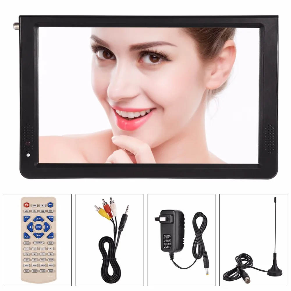 Freeshipping D12 inch HD Portable TV DVB-T2 ATSC ISDB-T tdt Digital and  Analog mini small Car Television Support USB SD Card MP4 AC3