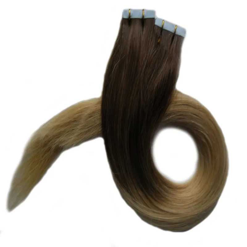 #2/Tape In Human Hair Extensions 100G Brazilian Straight Hair PU Ombre Tape In Human Hair Extensions T1B/grey #99J