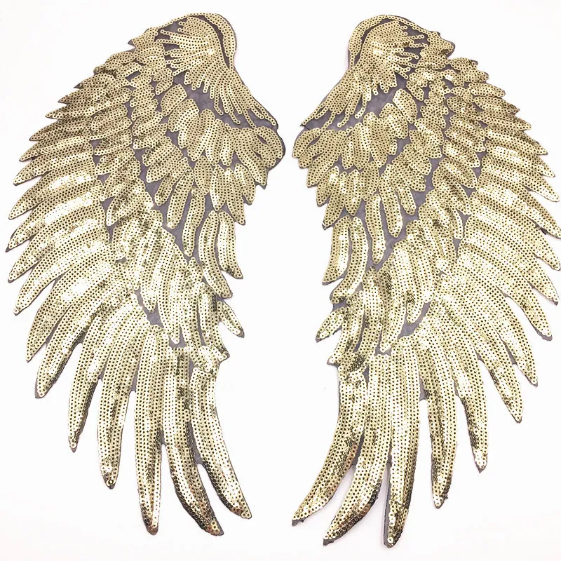 Angel Wing Feather Cekiny Haftowane tkaniny Duża łatka 33.5 * 32cm Aplikacja Stick Clothes Bag Decorate Akcesoria DIY Złoty Srebrny żelazo