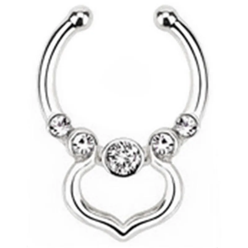 Mode Gefälschte Septum Medizinische Titan Nase Ring Bolzen Piercing Silber Kristall Indische Körper Clip Hoop Für Frauen Mädchen Schmuck geschenk