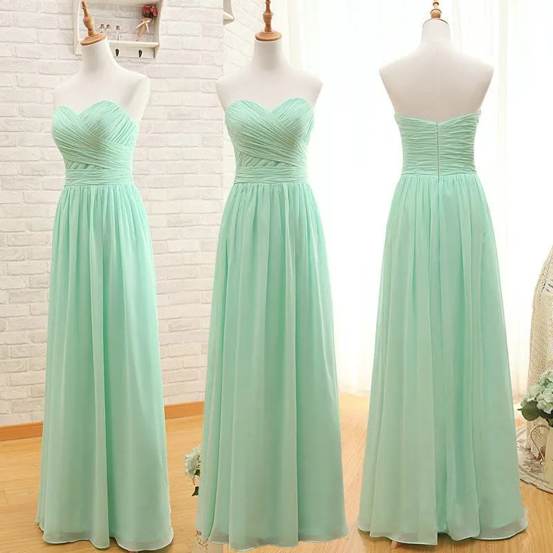 Mint Green Long Chiffon Bridesmaids Dress 2020 A Line Pleate Beach Bridesmaid Dresses Maid of Honor Wedding Guys287G