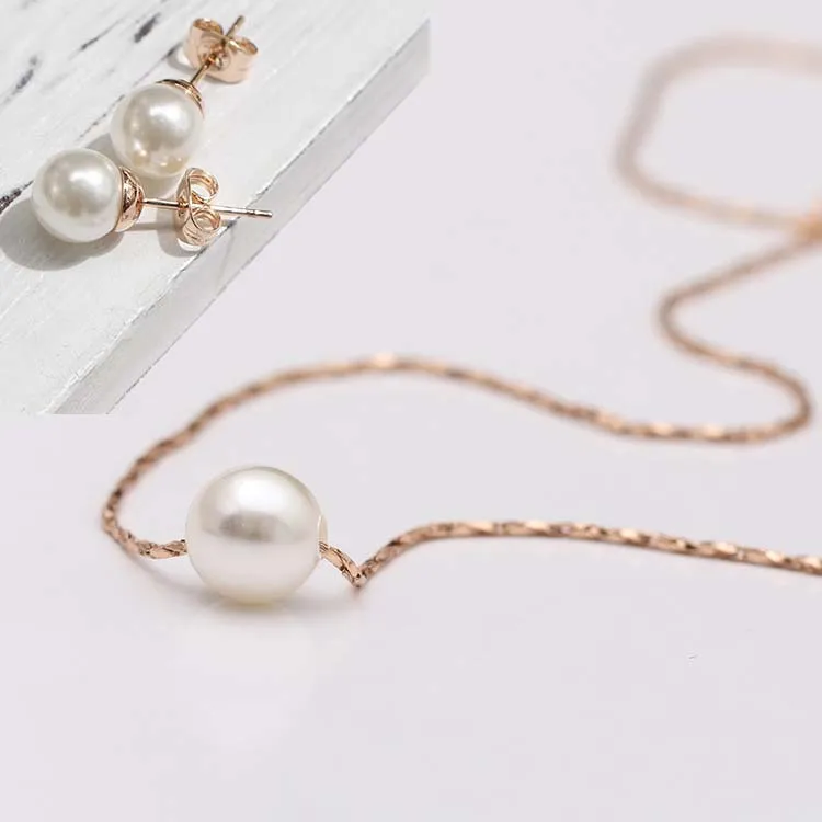 2015 Ny Mini Pearl Pendant Halsband och Earrring för kvinnor, 18K guldpläterade kedjor halsband och örhänge, mode smycken,