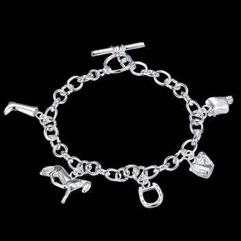 Whole - - Retail lowest Christmas gift 925 silver Hanging horse bangle Horseshoe Bracelet Geometric Silver Chain Bracele189M