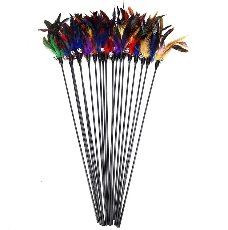 Bell feathers Pet tease cat and stick Color interactive teasing cat toys Fishes deity to amuse the cat pole T4H0239