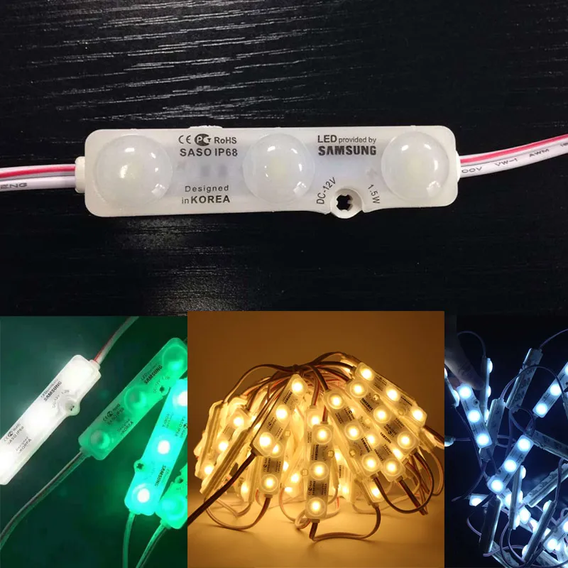 Modules LED Samsung avec lentille, caisson lumineux, Module d'injection, étanche IP65, ruban adhésif 3M, dos 180-200lm, 1.5W, 20 pièces/paquet