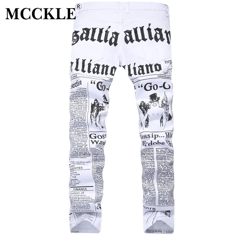 MCCKLE/2017, осенние мужские джинсовые брюки, белые повседневные брюки с газетным принтом, мужские окрашенные узкие джинсы для мужчин, размер 28-421277K