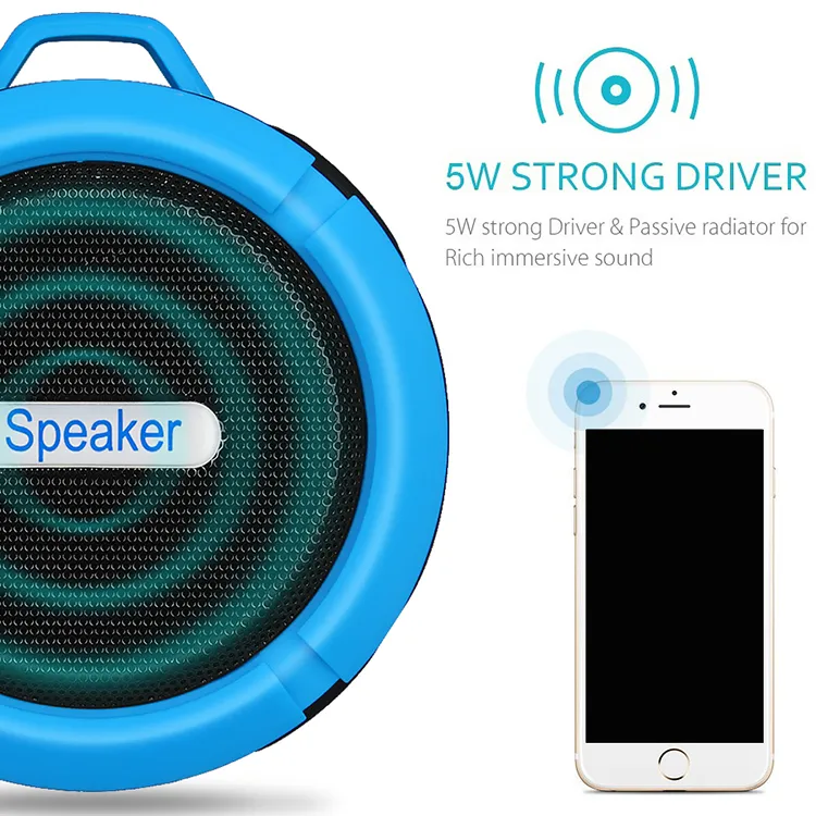 Bluetooth Speakers C6 acquazzone impermeabile Altoparlanti all'aperto con Coppa 5W forte driver a lunga durata della batteria rimovibile di aspirazione con il pacchetto