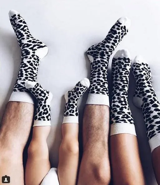 Леопардовый печатный унисекс взрослые мужчины жены дети длинные хлопковые носки семья, соответствующая носкам родителей-ребенка, мама дочь папа сын носки