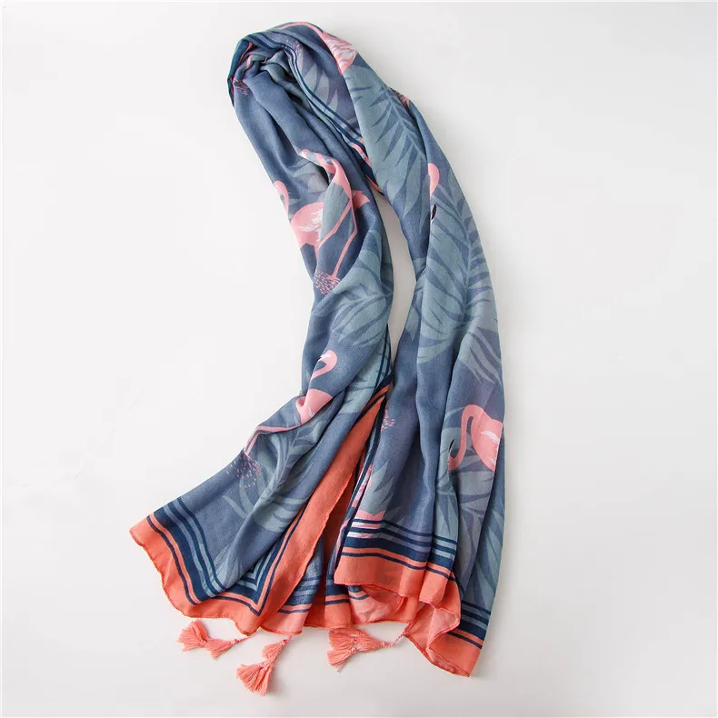 Ny mode bomull flamingo tryck tofs halsduk kvinnor djur tryck wraw shawls scarf hijab hela 10st parti 7771626