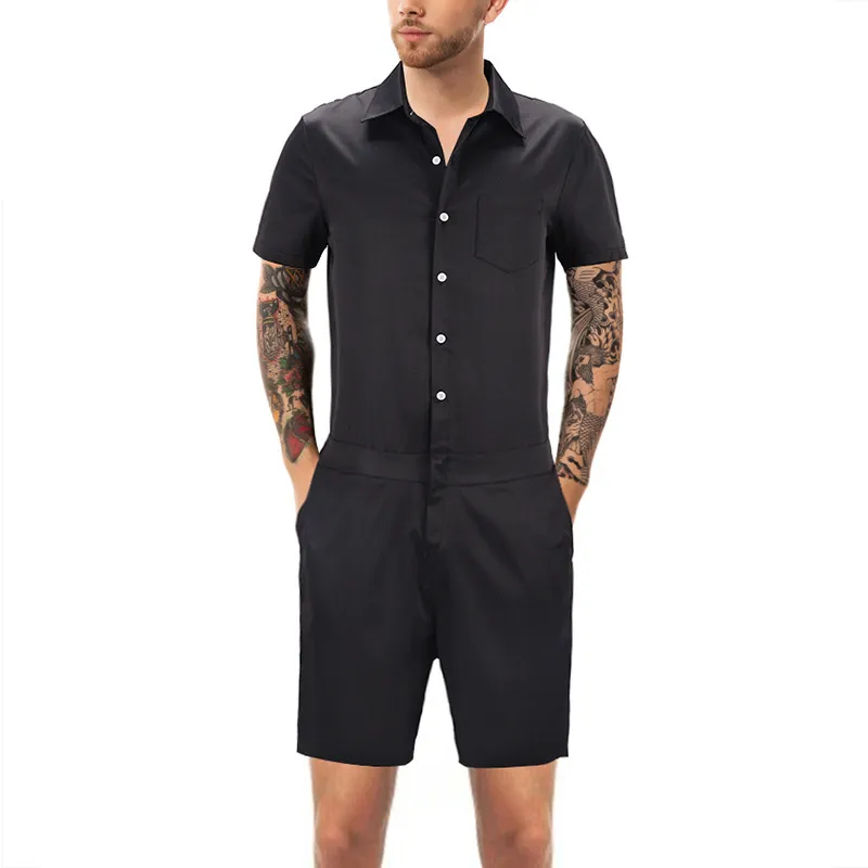 FDWERYNH Uomo One Piece Pagliaccetto Casual Tuta con bottoni Tuta Solid Beach Tuta da uomo Breve estate Vacanza al mare Tutina