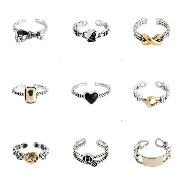 14 Designs Mix Echt 925 Sterling Silber Ring für Frauen Mädchen Trendy Personalisierte Alte Schmetterling Herz Charm Ringe Schmuck Großhandel