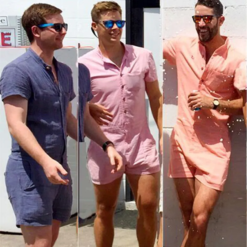 Men s Casual Short Sleeve Romper Tracksuit Set Cotton Polyester Green Orange Sky Blue Navy Blue 2024 Summer Fashion