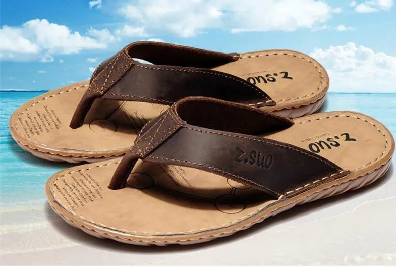 Z. Suo men flip-flops ، صندل جلدي فاشن للترفيه ، صندل مقاوم للماء من goosegrass الوحيد. Sandalias DE cuero DE los hombres