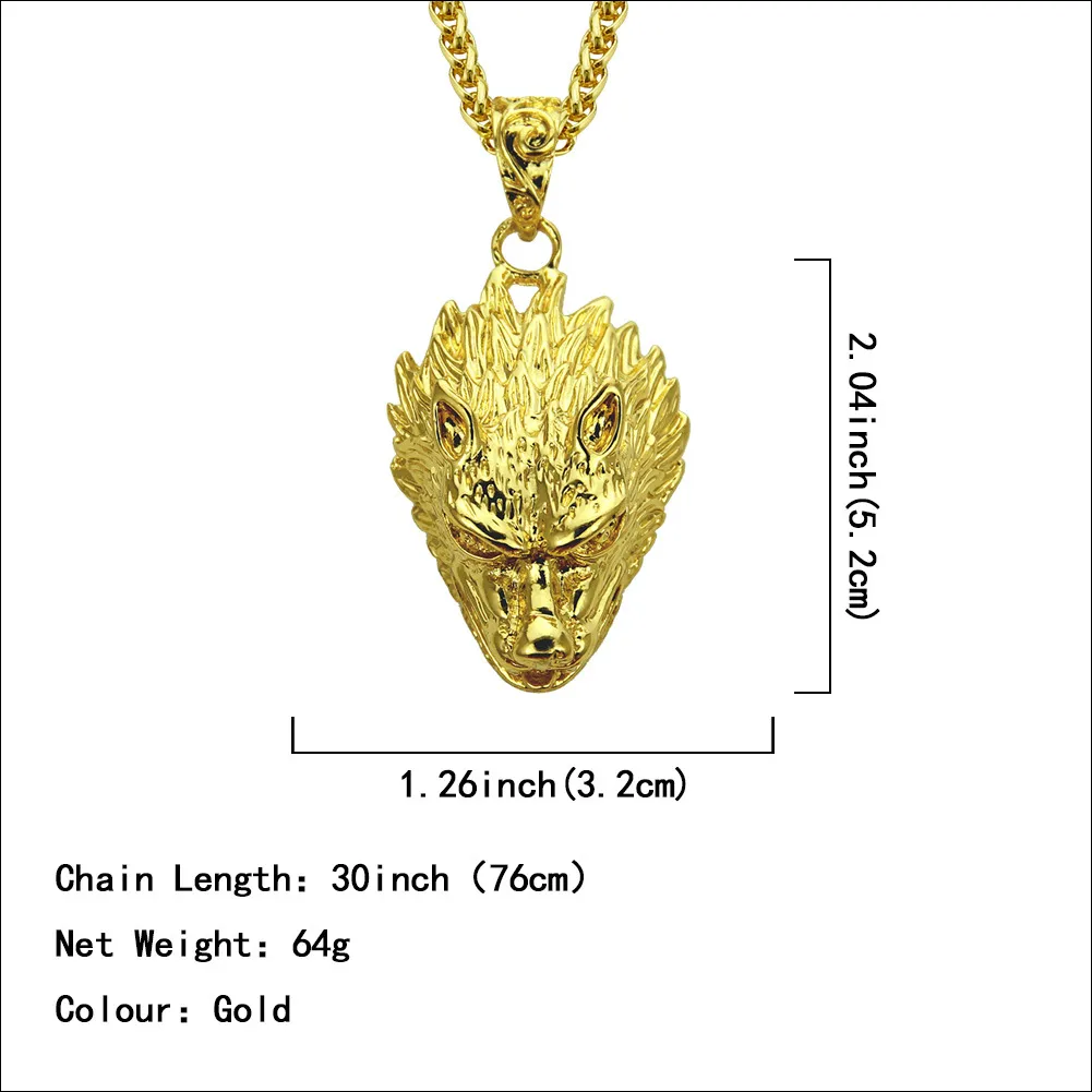 Tête de loup pendentif en or glacé Bling Bling cristal charme croix collier chaîne hommes rappeur Cuba collier Hip Hop bijoux 286j