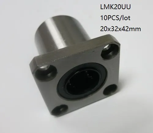 10pcs/lot LMK20UU 20mm linear ball bearings square flange linear bushing linear motion bearings 3d printer parts cnc router 20x32x42mm