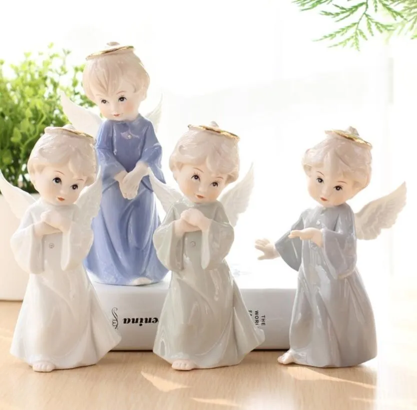 bianco ceramica angelo ragazzo giocattolo figurine decorazioni per la casa artigianato decorazione della stanza artigianato ornamento figurine decorazione di nozze regali