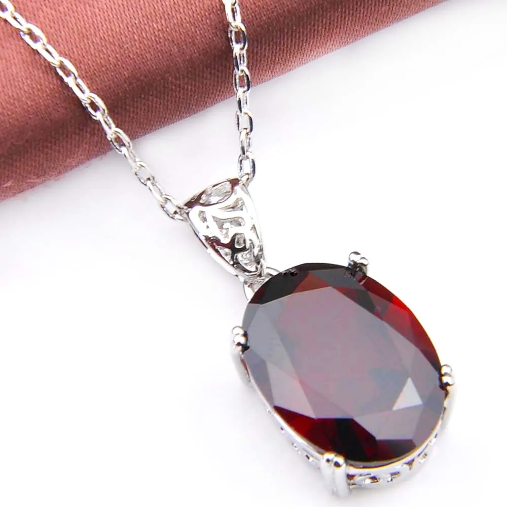 Luckyshine Set di di gioielli con granato rosso ovale Pendenti in argento Collane Orecchini Gioielli da sposa regalo di Natale