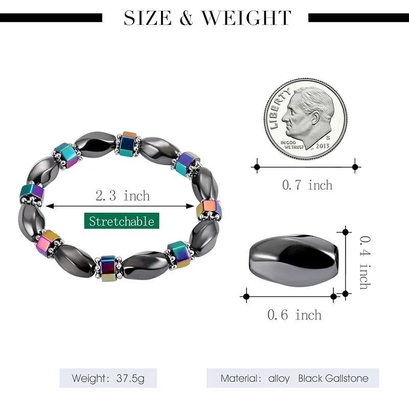 2019 Rainbow Magnetic Hematite Bracelet For women Power Healthy Black Gallstone Beads chains Bangle Men s Fashion handmade Jewelry