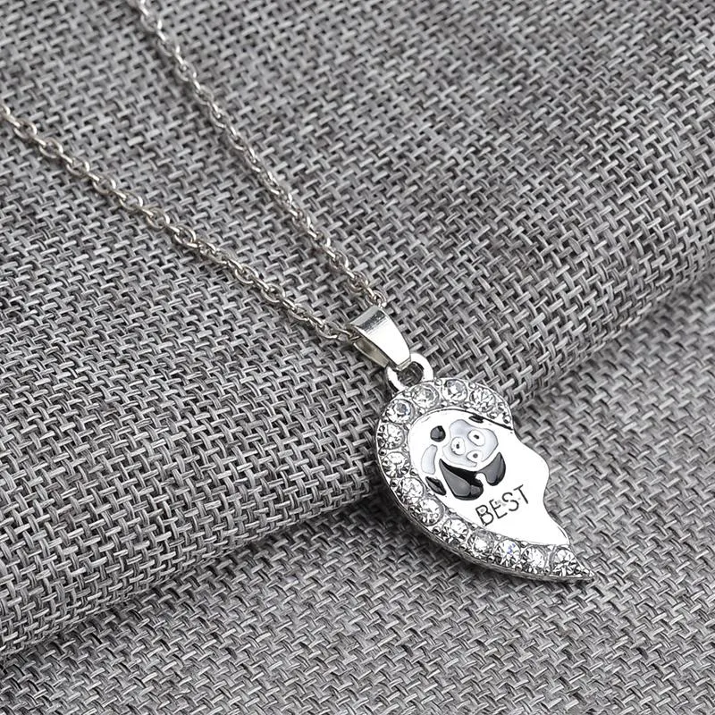 BEST FRIENDS Necklace BFF 2 Part Broken Heart Pendant Animal Panda Anchors Crystal Pendant Chain Necklace Friendship Jewelry