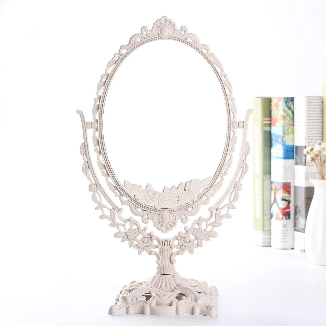 Double Sides  Mirror 360 Degree Rotating Desktop Table Mirrors Retro European Style Oval Beauty Cosmetic Vanity Mirror