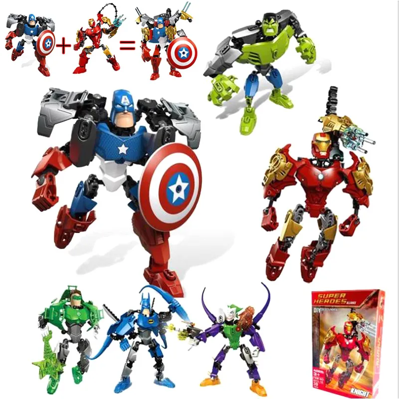 Blocos de construção da maravilha 20 cm vingador figuras brinquedos batman hulk spiderman homem de ferro capitão américa superman blocos de quebra-cabeça brinquedos