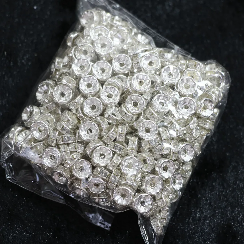 18K White Gold Plated Gold Silver Color Crystal Rhinestone Rondelle Beads Loose Spacer Beads for DIY Jewelry Making Wh257R