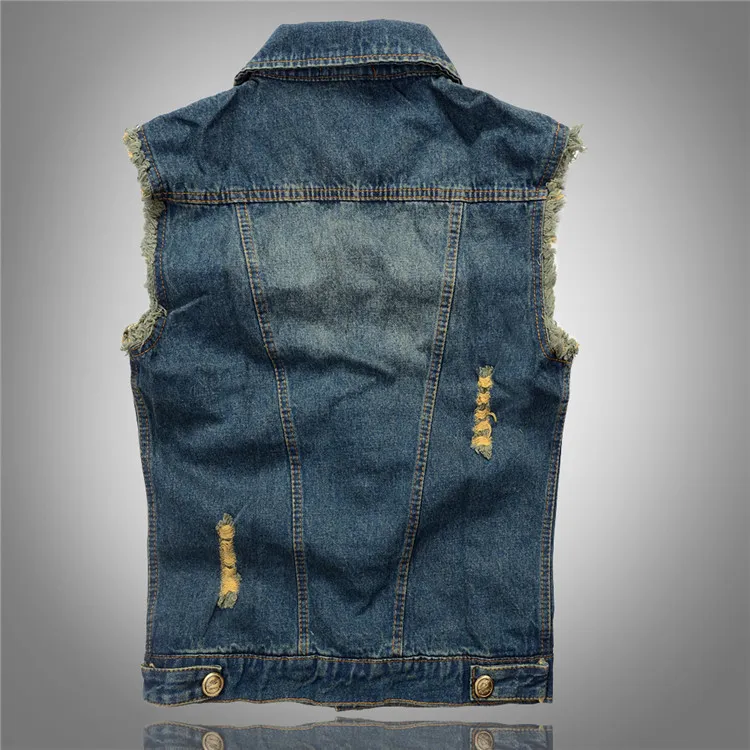 18 FW Fashion Mens Denim Vests Street Style Broken Slim Fit Vest