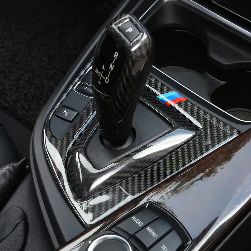 Autocollant en fibre de carbone Car Styling Center Control Gear Shift Panel Autocollant décoratif Garniture intérieure pour BMW 3 4 Series 3GT F30 F31 F338j