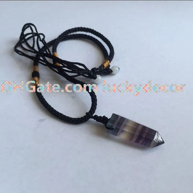 Polished Rainbow Fluorite Necklace Genuine Natural Gemstone Rock Crystal Hexagonal Pointed Reiki Chakra Stone Pendant Rope Necklace Jewelry