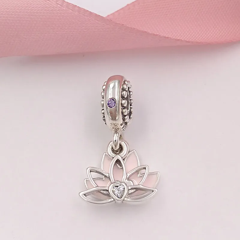 Andy Jewel 925 Sterling zilveren kralen Serene Lotus Flower Hangende charme Past bij Europese pandora -stijl sieraden armbanden ketting