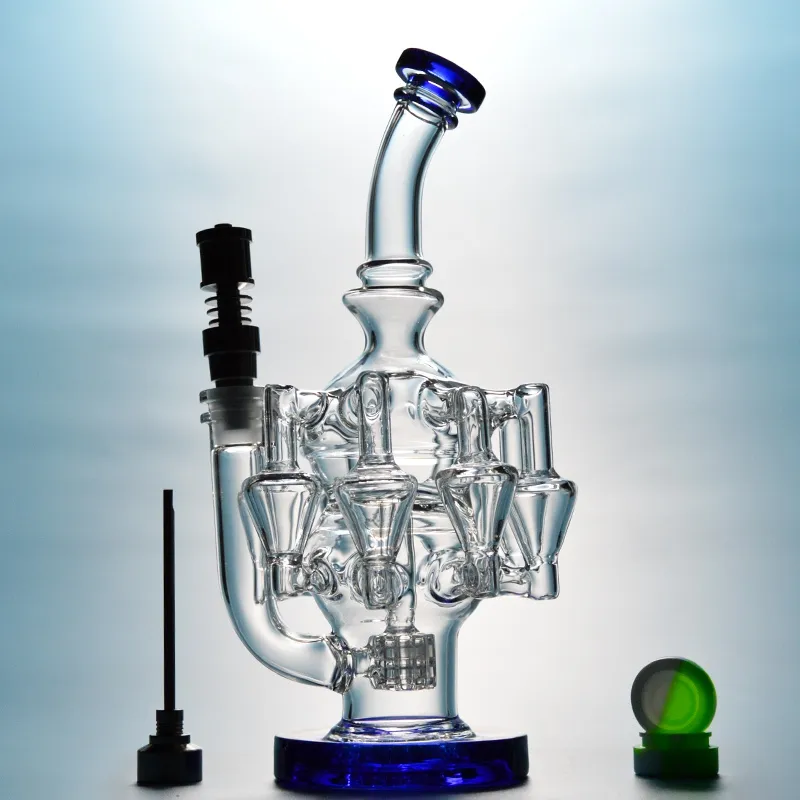 GCC 2th 4mm di spessore Recycker Glass Bong Matrix Perc Dab Oil Rigs Tubi dell'acqua Bong d'acqua unici con chiodo in titanio da 14mm OA01