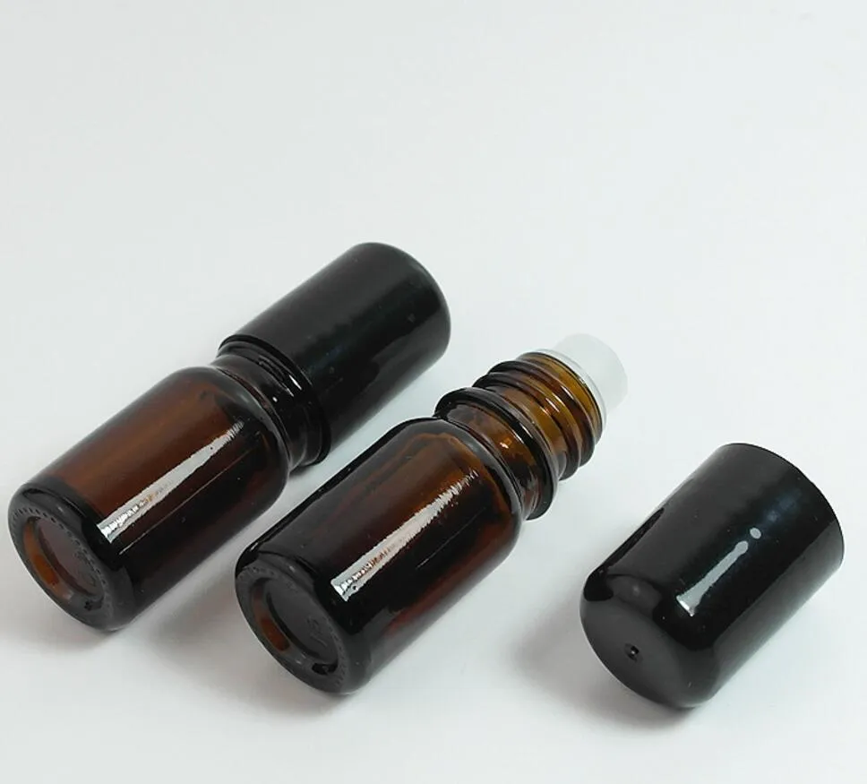 Refillerbar 5 ml Roll på rullflaskor för eteriska oljor Roll-on parfymflaska Deodorant behållare med svart lock LX1162