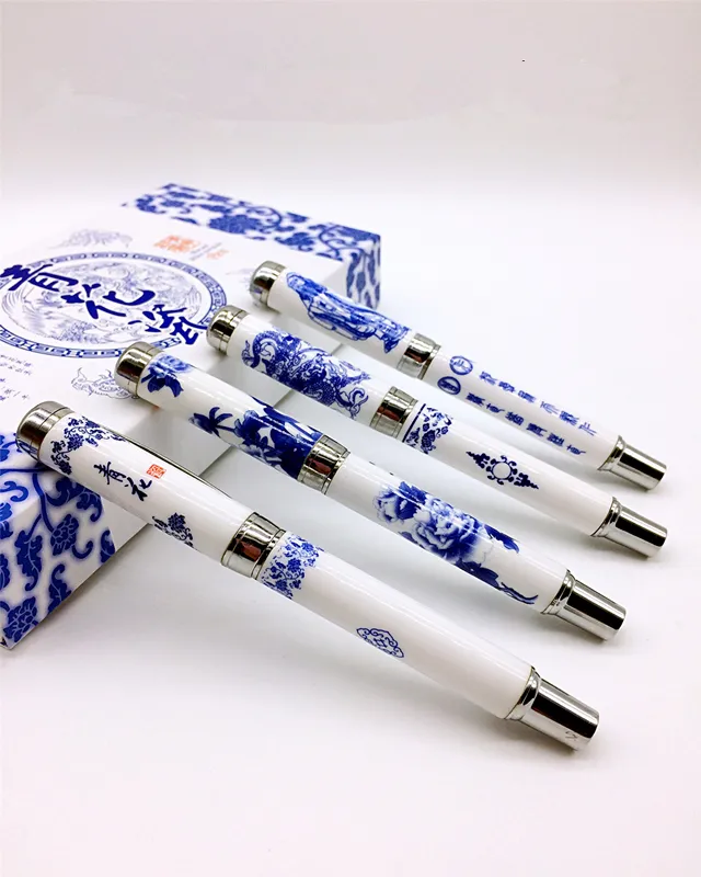 Vintage Dragon Natural Ceramic Fountain Pen Luxury calligraphy High End Chinese Blue and White Porcelain Business Gift Ink Pen Hardcover Box