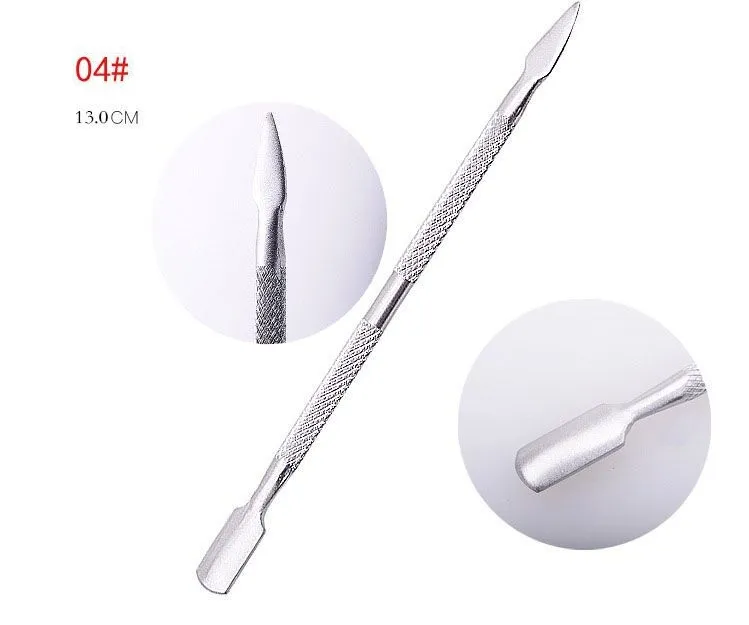 Hot Rostfritt Stål Cuticle Remover Dubbelsidig Finger Dead Skin Push Nail Cuticle Pusher Manicure Nail Care Tool