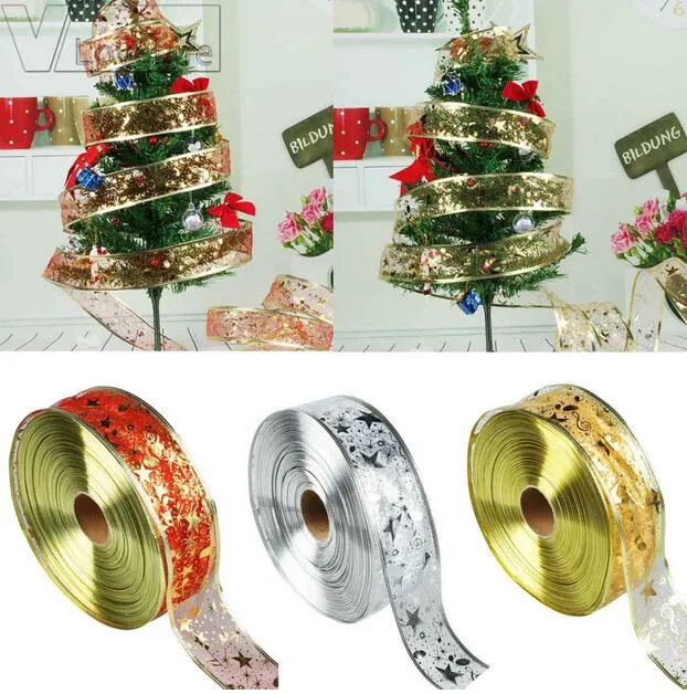 Organza Ribbon Jul DIY Ribbons Julgransdekorationer för Home Festive Party Supplies Gold / Silver / Red Ga542