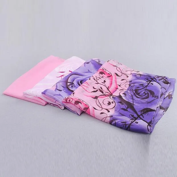 2018 rose imprimé mousseline de soie polyester écharpes femme mince châle turban ceinture hijab mode arabe écharpes wrap