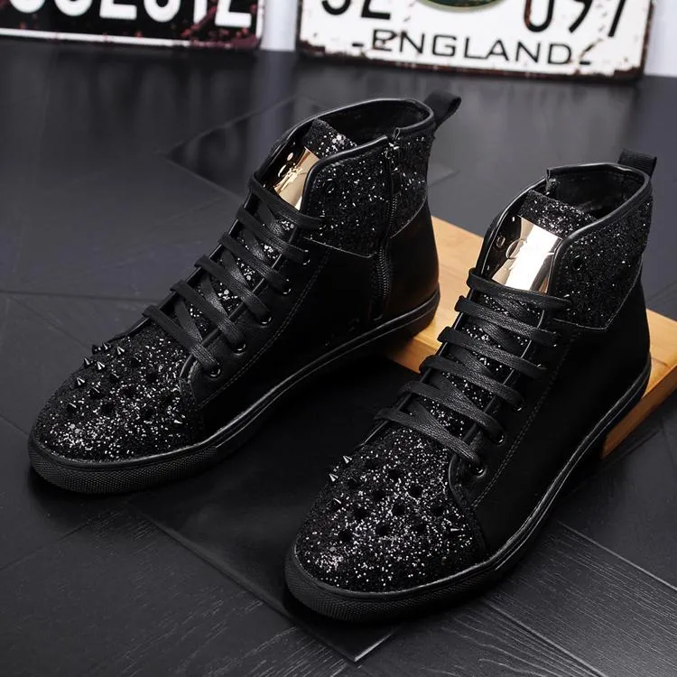 Luxury Brand Bottom Sneakers Gold Suede With Spikes Casual Mens