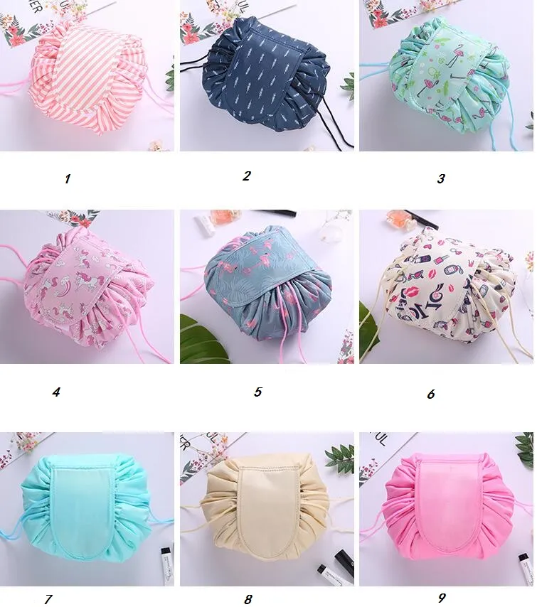 Lazy Drawstring Makeup Bag Flamingo Unicorn Portable Travel Cosmetic Pouch Organizer for Women