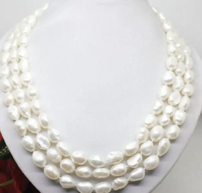 Collier long en perles blanches, 100 pouces, grandes perles baroques, 8-9mm, livraison gratuite