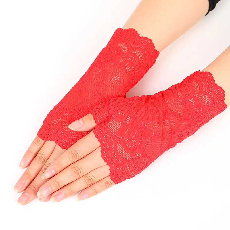 Lace Fingerless Gloves Black Red White Apricot Ladies Fingerless