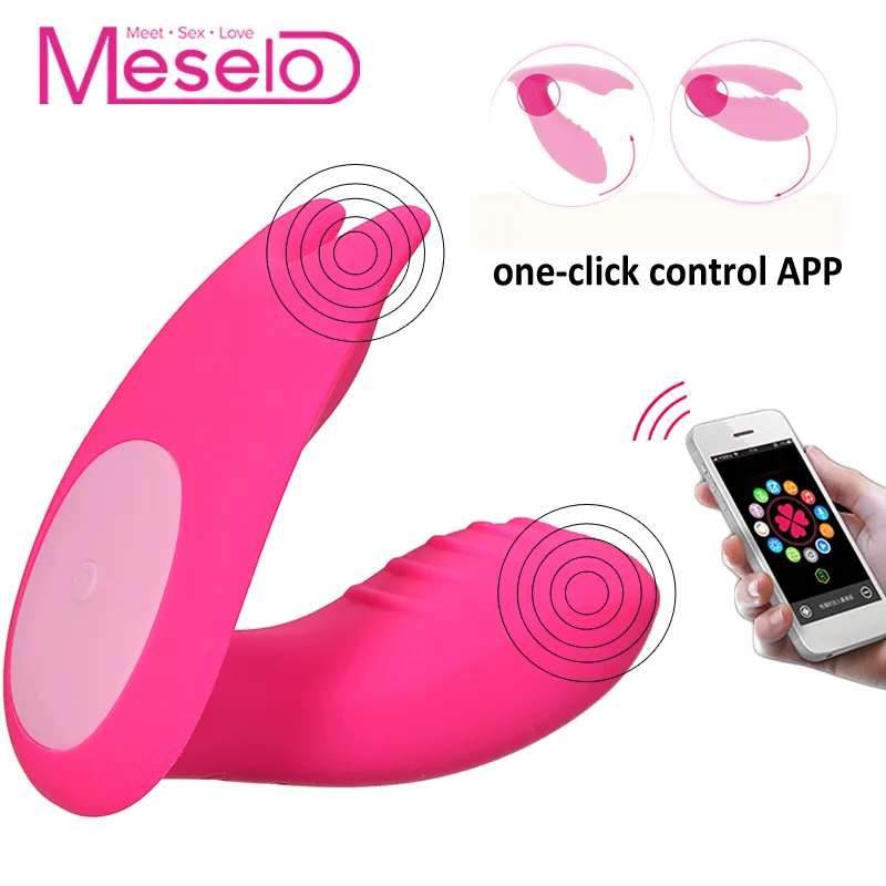 Meselo Tragbarer Vibrator, Telefon-App-Fernbedienung, 7-Gang-Doppelkopf-Sexspielzeug für Frau, Klitorial-G-Punkt-Vagina-Dildo-Vibratoren, Y18102906